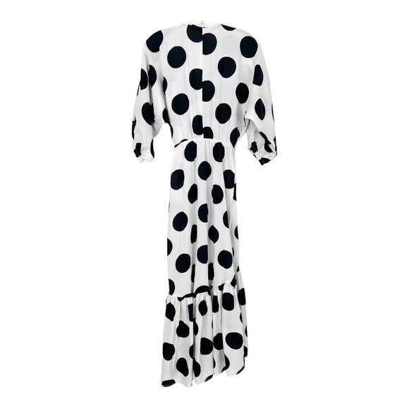 H&M Polka Dot Wrap White Black Midi Dress Size XS - Picture 5 of 12
